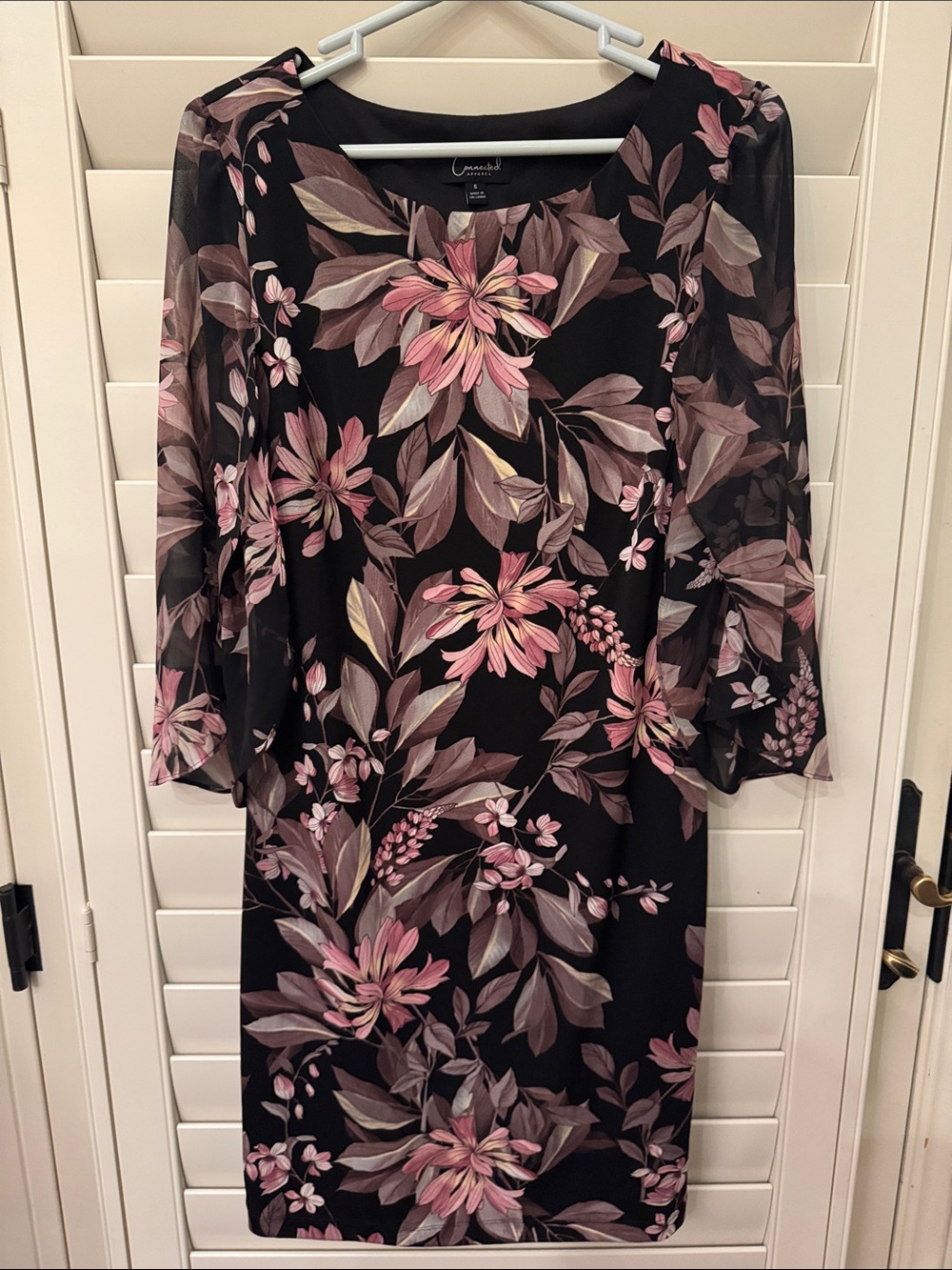 Connected Apparel Black Dress with Pink Floral Print